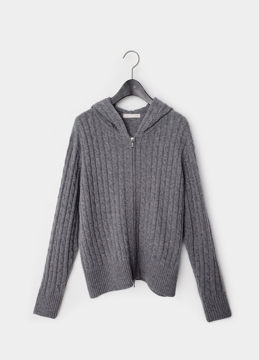 麻花造型針織連帽拉鍊上衣